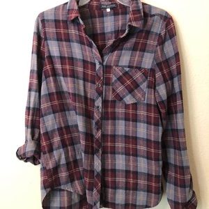 long sleeve purple and maroon flannel